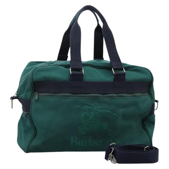 Burberrys Boston Bag Canvas 2way Green Auth hk2392 - Picture 1 of 16